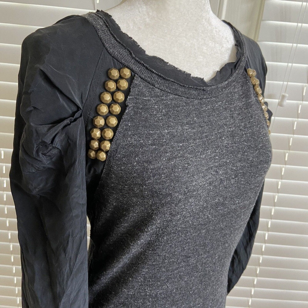 Anthropologie Dolan Sz Large Black Grey Silk Studded Long Sleeve Knit Dress - Picture 5 of 12
